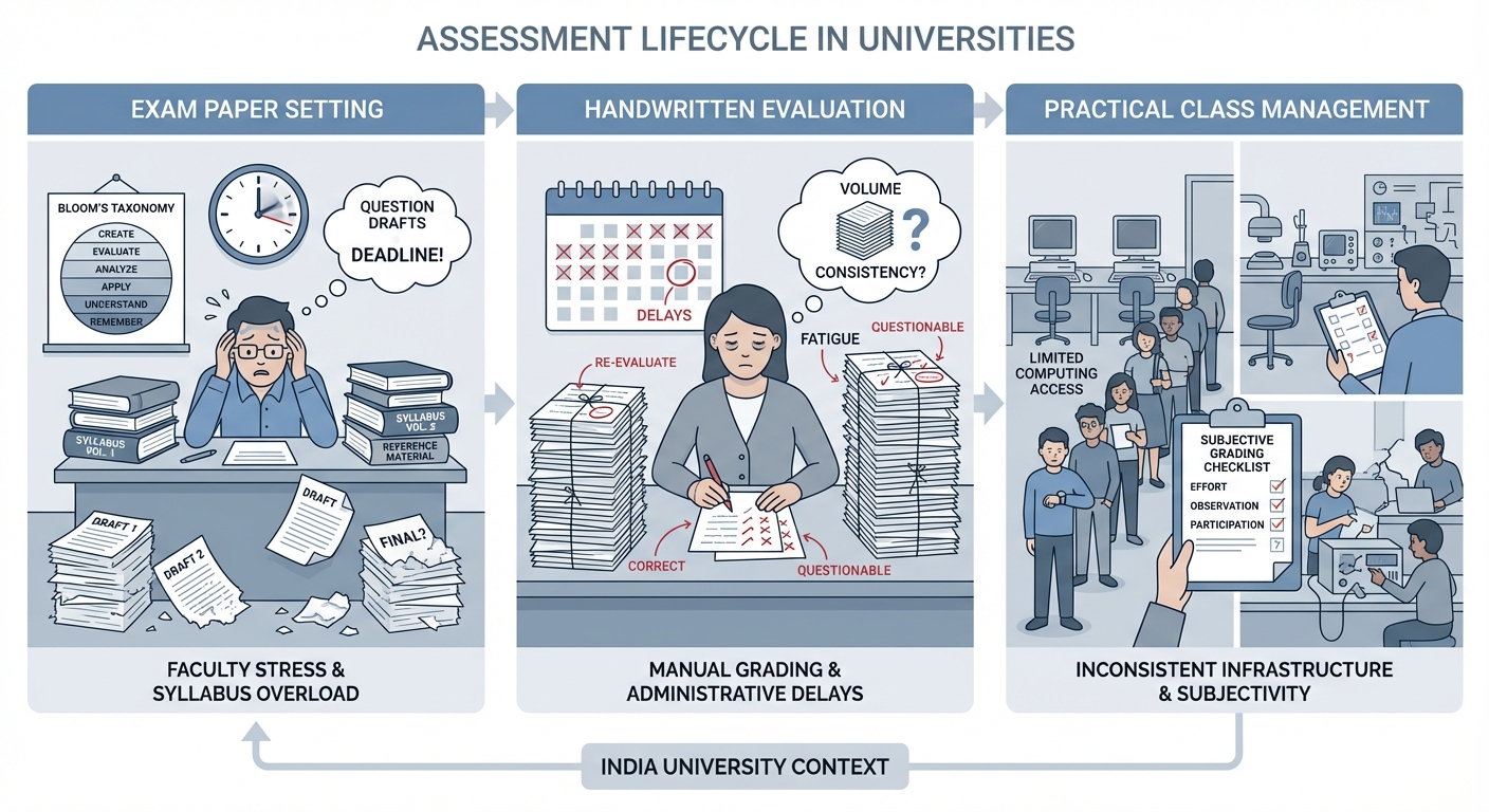 Assessment Lifecycle Pain Areas: Faculty Stress, Manual Grading, Inconsistent Infrastructure